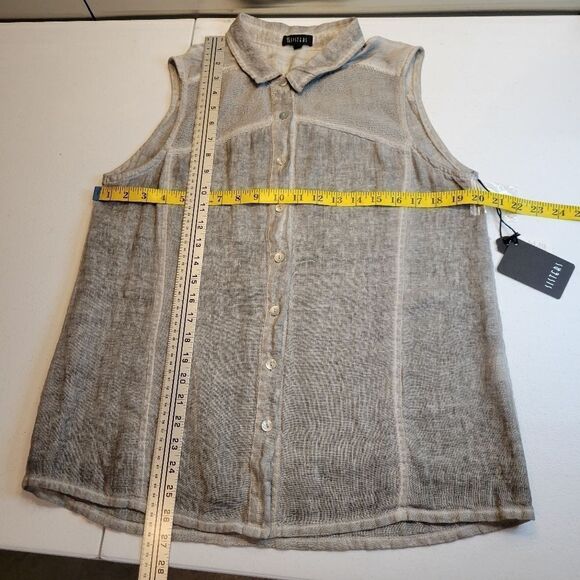 ii Sisters Gray Button Down Sleeveless Blouse Mesh Contrast Women's Size Medium - Picture 11 of 14